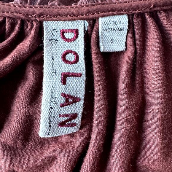 Dolan Womens Blouse Small Ruffled Neck Button Down Long Sleeve Top Brown Casual - Picture 7 of 10